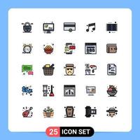 Modern Set of 25 Filled line Flat Colors Pictograph of cleaning bath success sound audio Editable Vector Design Elements
