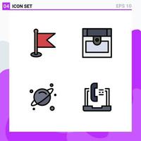 Modern Set of 4 Filledline Flat Colors Pictograph of flag space world treasure contact Editable Vector Design Elements