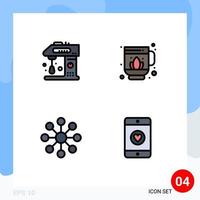 Set of 4 Vector Filledline Flat Colors on Grid for appliances server cooking sauna mobile Editable Vector Design Elements