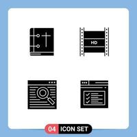 Set of 4 Vector Solid Glyphs on Grid for bible high holy book hd film browser Editable Vector Design Elements