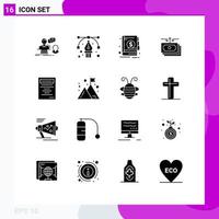 Modern Set of 16 Solid Glyphs Pictograph of report money path flow notepad Editable Vector Design Elements