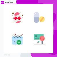 Flat Icon Pack of 4 Universal Symbols of birthday events egg pills watch Editable Vector Design Elements
