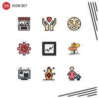 Set of 9 Modern UI Icons Symbols Signs for analytics gear beauty marketing wellness Editable Vector Design Elements