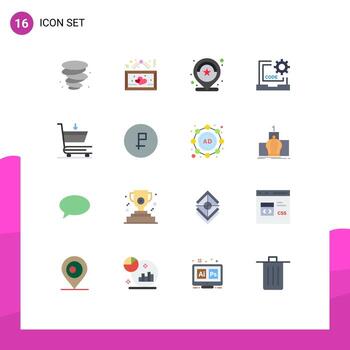 16 User Interface Flat Color Pack of modern Signs and Symbols of programming develop location coding stars Editable Pack of Creative Vector Design Elements