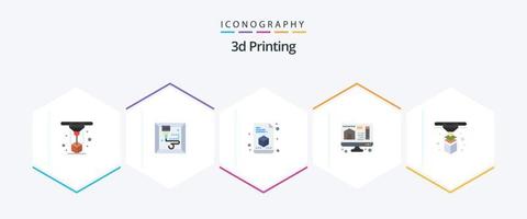 Paquete de 25 iconos planos de impresión 3d que incluye modelado. casa. 3d. impresión. d vector