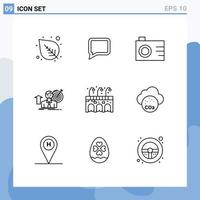 Set of 9 Commercial Outlines pack for air life photo city achieve Editable Vector Design Elements