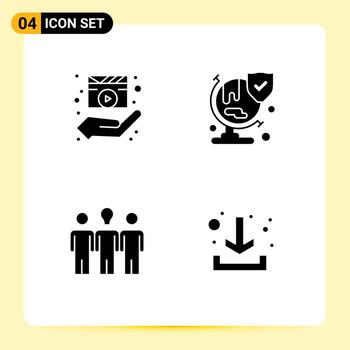Modern Set of 4 Solid Glyphs and symbols such as director coach media player insurance learning Editable Vector Design Elements