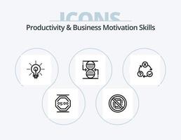 productividad y habilidades de motivación empresarial línea icon pack 5 diseño de iconos. trabaja. la vida. bombilla. balance. visión vector