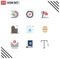 Modern Set of 9 Flat Colors Pictograph of flask office achievement corporation building Editable Vector Design Elements