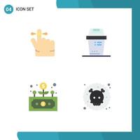 Universal Icon Symbols Group of 4 Modern Flat Icons of finger finance bin trash gas Editable Vector Design Elements