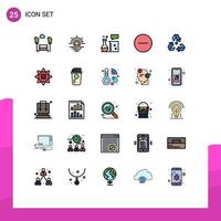 Filled line Flat Color Pack of 25 Universal Symbols of ecology multimedia chemistry lab media player remove Editable Vector Design Elements