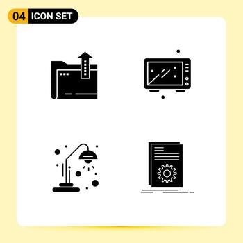 paquete de línea de vector editable de 4 glifos sólidos simples de elementos de diseño de vector editable de luz de alimentos de almacenamiento escolar de carpeta