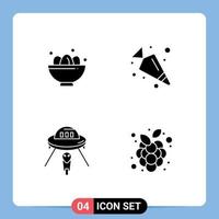 Solid Glyph Pack of 4 Universal Symbols of bowl space egg food spaceship Editable Vector Design Elements