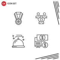 Pack of 4 Modern Filledline Flat Colors Signs and Symbols for Web Print Media such as achievement restaurant connection communication bank Editable Vector Design Elements