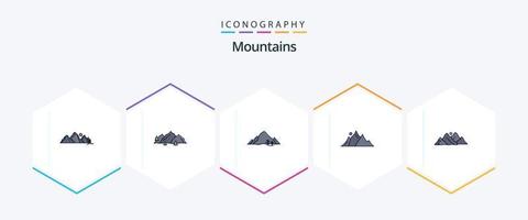 paquete de íconos de 25 líneas completas de las montañas que incluye la colina. montaña. naturaleza. sol. naturaleza vector