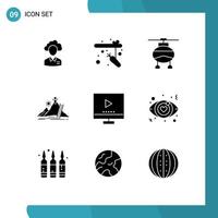 9 Thematic Vector Solid Glyphs and Editable Symbols of leader personal fishing rod success transportation Editable Vector Design Elements