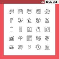 User Interface Pack of 25 Basic Lines of bed hardware code cpu chip Editable Vector Design Elements