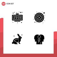 Editable Vector Line Pack of 4 Simple Solid Glyphs of clock bunny time irish easter Editable Vector Design Elements