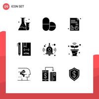 User Interface Pack of 9 Basic Solid Glyphs of internet education chart back to school development Editable Vector Design Elements