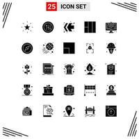 Group of 25 Solid Glyphs Signs and Symbols for location setting fast forward process computer Editable Vector Design Elements