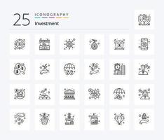 paquete de iconos de 25 líneas de inversión que incluye propiedad. inversión. SEO crecimiento. mano vector