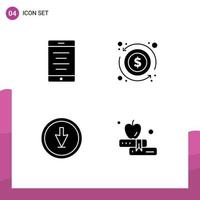 4 Universal Solid Glyphs Set for Web and Mobile Applications mobile down arrow money pointer Editable Vector Design Elements