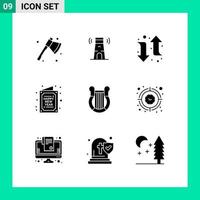 Modern Set of 9 Solid Glyphs Pictograph of greece wish arrow new greetings Editable Vector Design Elements