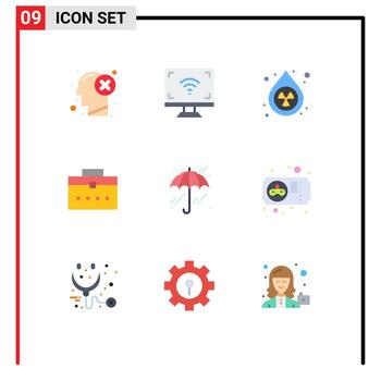 Set of 9 Vector Flat Colors on Grid for interface worker bag smart bag environment Editable Vector Design Elements