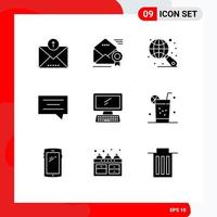 9 Thematic Vector Solid Glyphs and Editable Symbols of device computer newsletter message bubble Editable Vector Design Elements