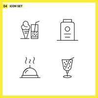 Mobile Interface Line Set of 4 Pictograms of drink food juice powder beach Editable Vector Design Elements