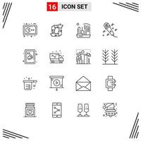 Mobile Interface Outline Set of 16 Pictograms of microphone expansion hands dome colonization Editable Vector Design Elements