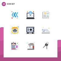 Group of 9 Modern Flat Colors Set for safe deposit hold web internet bot Editable Vector Design Elements