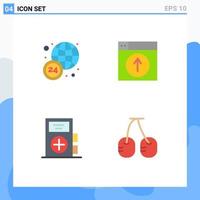 Set of 4 Vector Flat Icons on Grid for world wide fitness upload design health Editable Vector Design Elements