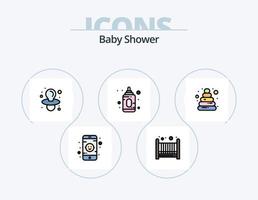 diseño de icono de paquete de 5 iconos llenos de línea de ducha de bebé. . tonto. monitor. bebé. baños vector