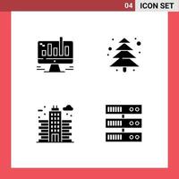 Group of 4 Modern Solid Glyphs Set for business life graph tree building Editable Vector Design Elements