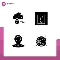 Solid Glyph Pack of 4 Universal Symbols of cloud pin contact web health care Editable Vector Design Elements