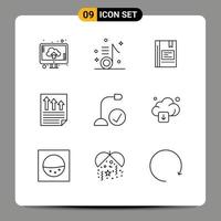 Pack of 9 creative Outlines of data reading song notebook favorite Editable Vector Design Elements