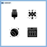 Pack of 4 Modern Solid Glyphs Signs and Symbols for Web Print Media such as cable printer usb new year stamp Editable Vector Design Elements