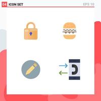 Pack of 4 creative Flat Icons of louck pencil security eat call Editable Vector Design Elements