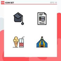 Pictogram Set of 4 Simple Filledline Flat Colors of education ice cream hat business reporting juice Editable Vector Design Elements