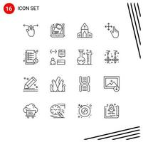 Outline Pack of 16 Universal Symbols of study time hold laptop gesture cross Editable Vector Design Elements