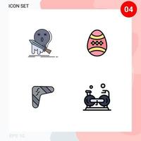 4 User Interface Filledline Flat Color Pack of modern Signs and Symbols of death australia kill decoration boomerang Editable Vector Design Elements