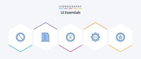 Ui Essentials 25 Blue icon pack including gear. cog. files. interface. close vector