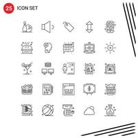 25 Thematic Vector Lines and Editable Symbols of phone map tag down arrows Editable Vector Design Elements