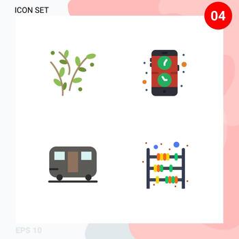Group of 4 Modern Flat Icons Set for leaf trailer spring mobile wagon Editable Vector Design Elements