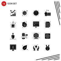 Set of 16 Modern UI Icons Symbols Signs for chart heart alert coffee presentation Editable Vector Design Elements