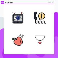 Group of 4 Filledline Flat Colors Signs and Symbols for computer food call communication necklace Editable Vector Design Elements