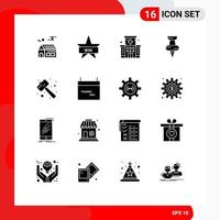 16 Universal Solid Glyphs Set for Web and Mobile Applications pound knock healthcare marker education Editable Vector Design Elements