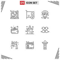 Pictogram Set of 9 Simple Outlines of desk payment hardware wallet solution Editable Vector Design Elements