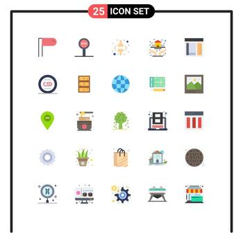 User Interface Pack of 25 Basic Flat Colors of development coding injured browser house Editable Vector Design Elements